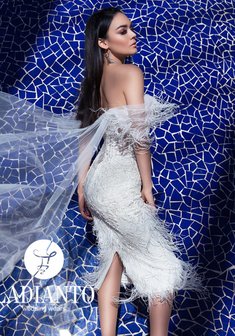 Свадебное платье Д68162. С прямой юбкой, короткое без шлейфа.